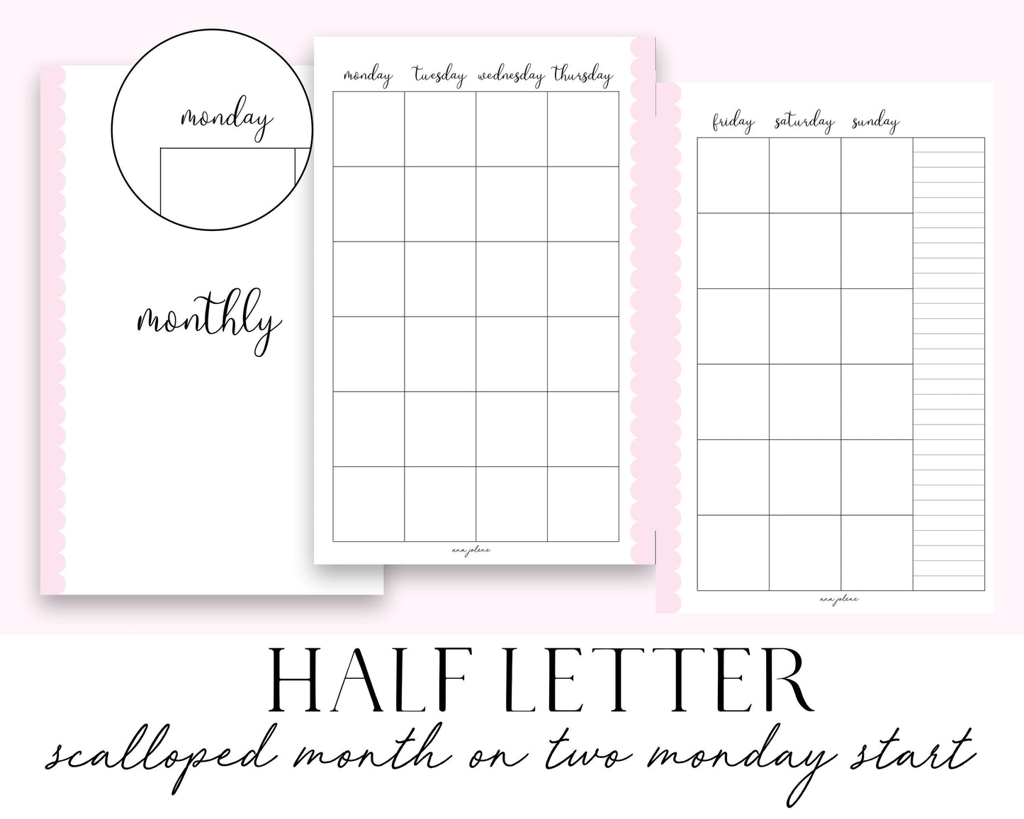 Half Letter Month On Two Pages MON Printable