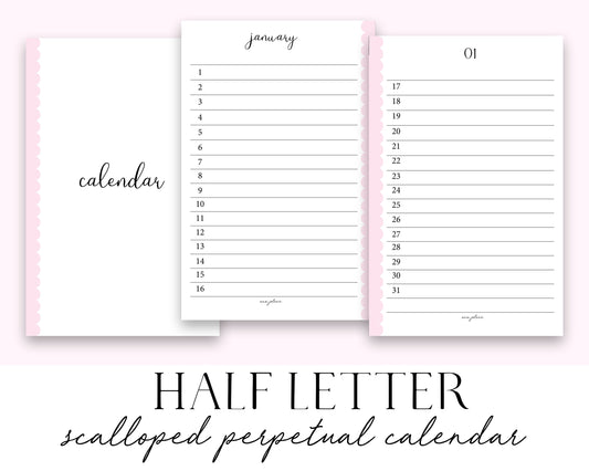 Half Letter Perpetual Calendar (A5 Rings) Printable