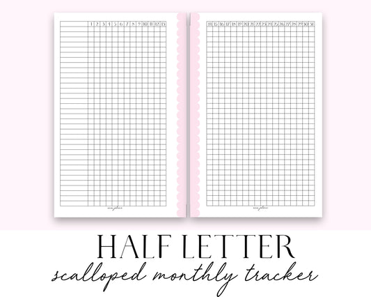 Half Letter Monthly Tracker Scalloped Pink Printable
