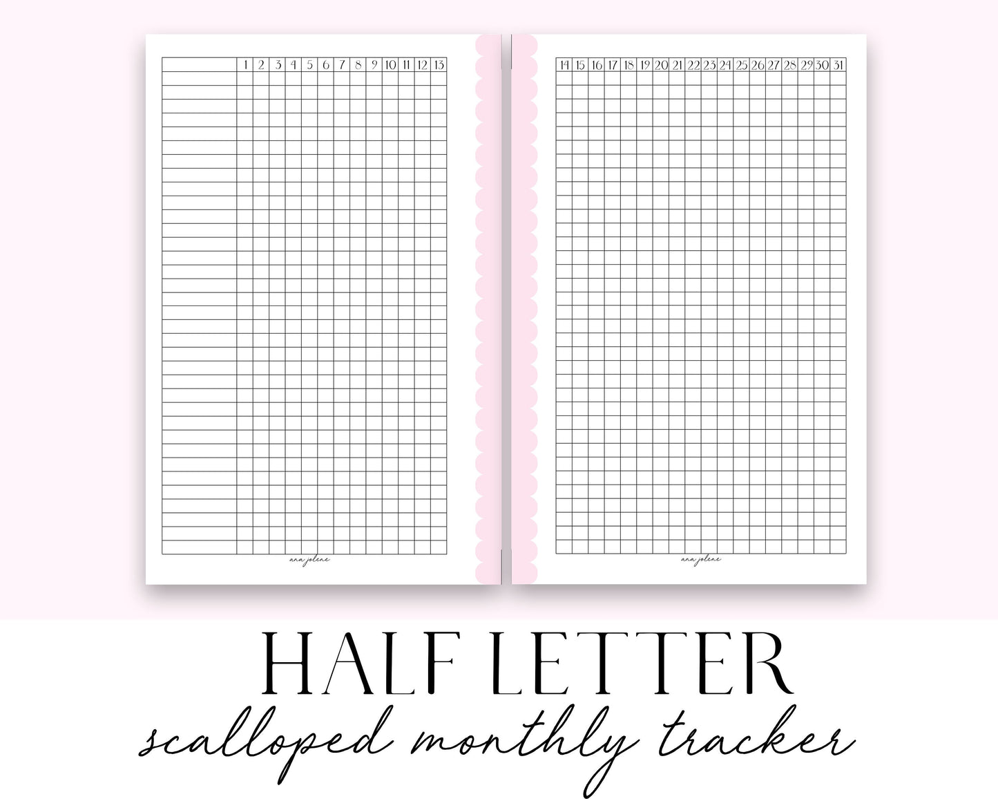 Half Letter Monthly Tracker Scalloped Pink Printable