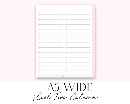 A5 Wide List Two Column Printable