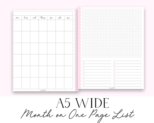 A5 Wide Month on One Page List Printable