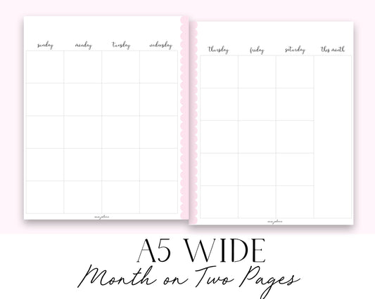 A5 Wide Month on Two Pages Printable