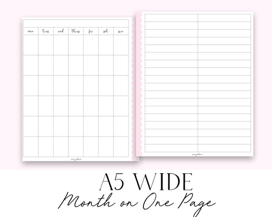 A5 Wide Month on One Page Printable