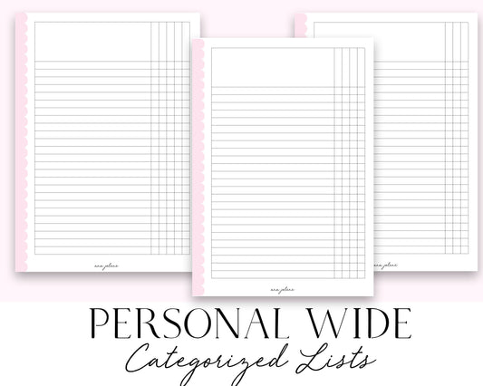Personal Wide Rings Categorized Lists Tracker Checklist Printable