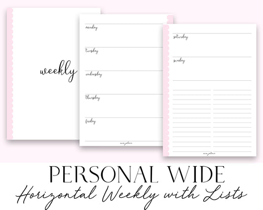 Personal Wide Rings Horizontal Weekly with To Do Lists Printable