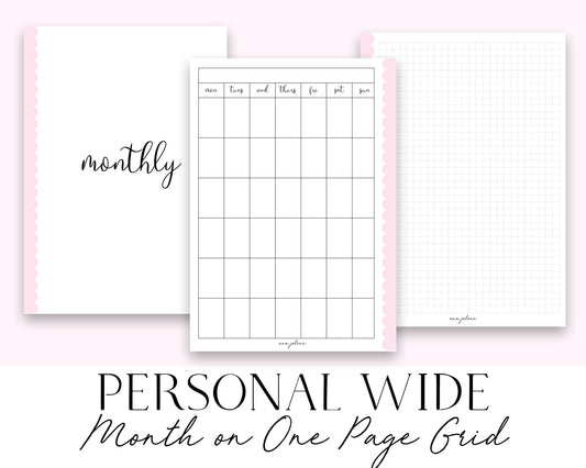 Personal Wide Rings Month on One Page Grid MON start Printable