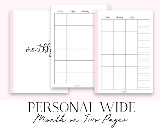 Personal Wide Rings Month on Two Pages MON start Printable