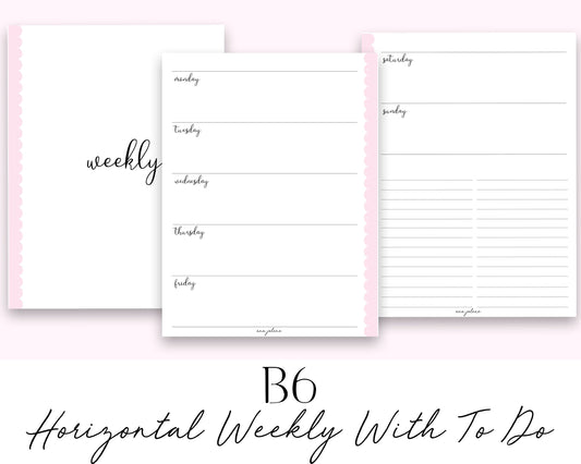 B6 Rings Horizontal Weekly with To Do Checklist Printable