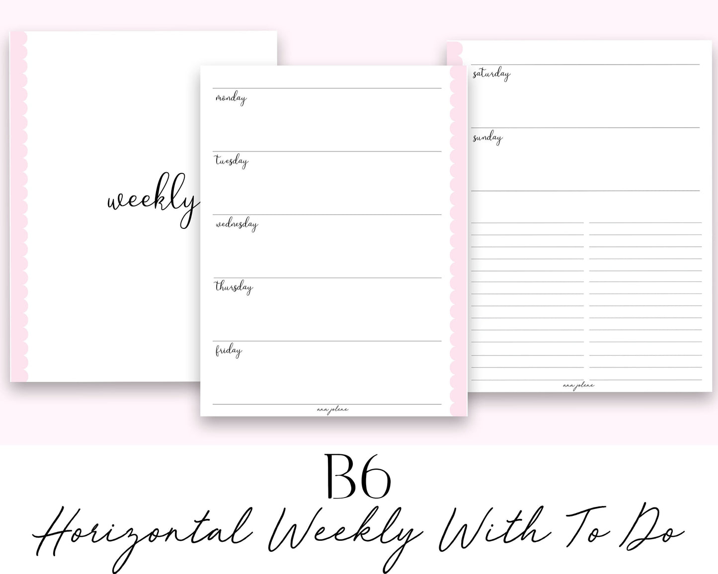 B6 Rings Horizontal Weekly with To Do Checklist Printable