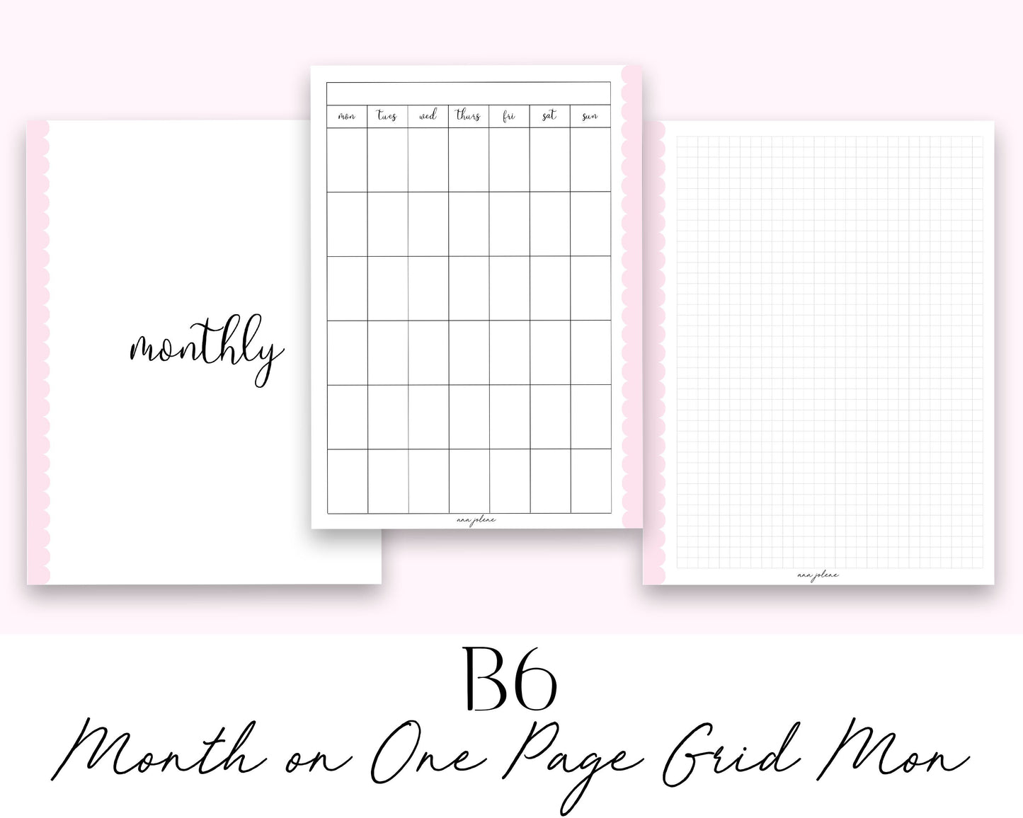 B6 Rings Month on One Page Grid MON start Printable
