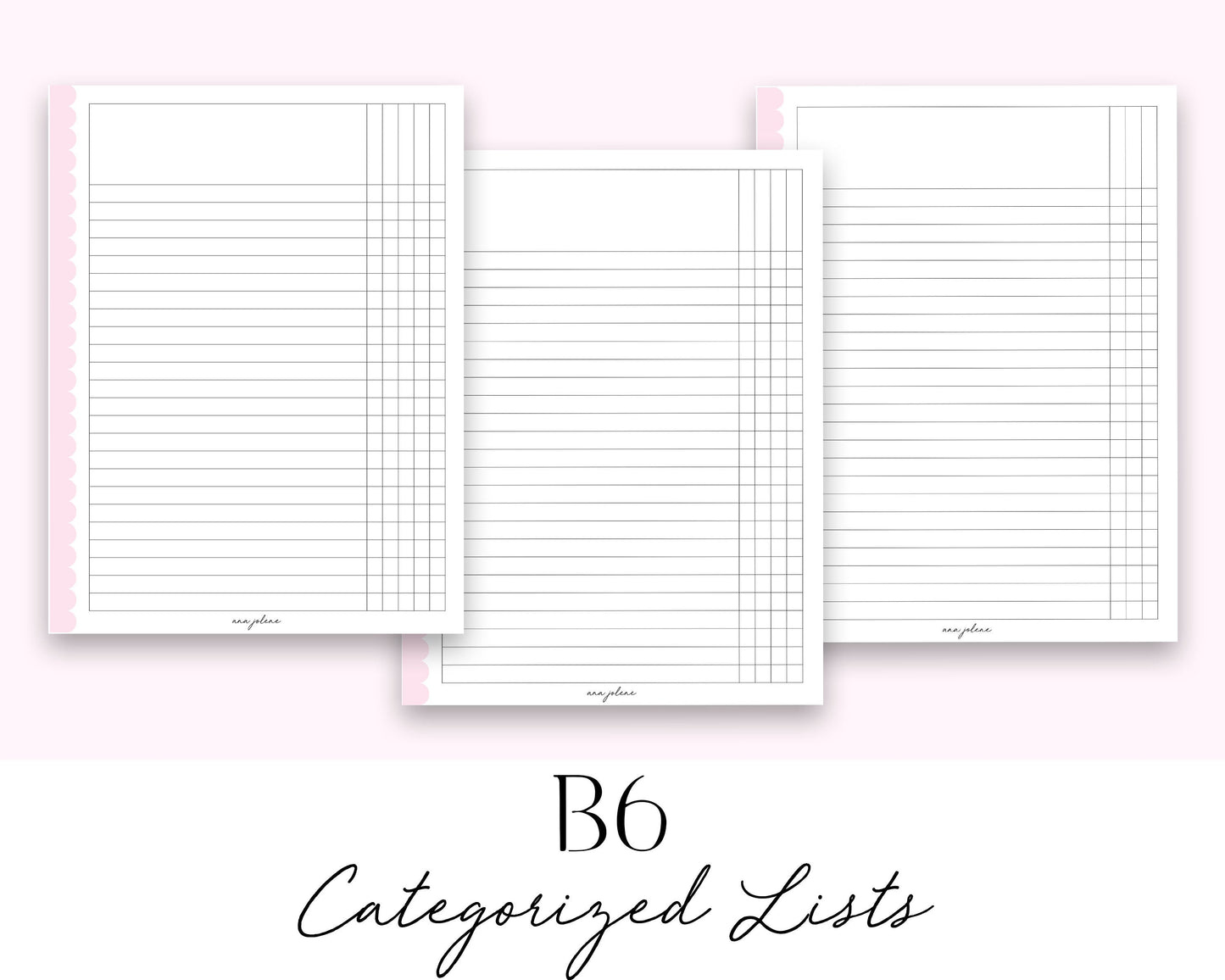 B6 Rings Categorized Lists Printable