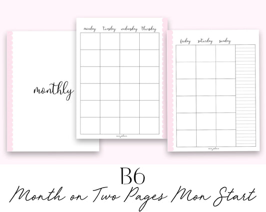 B6 Rings Month on Two Pages MON start Printable