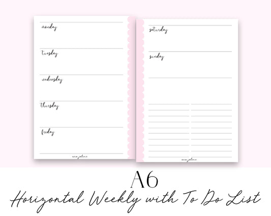 A6 Rings Horizontal Weekly with To Do Lists Printable