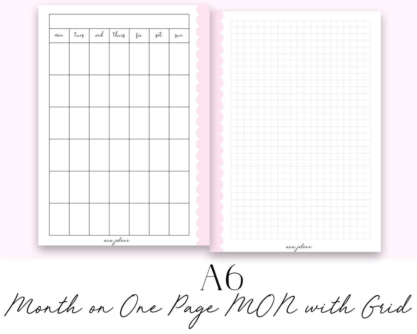 A6 Rings Month on One Page Grid MON start Printable