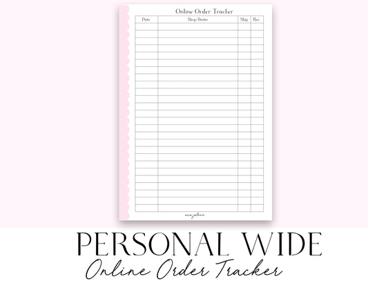 Personal Wide Rings Online Order Tracker (Budget) (Finance Planner) Printable