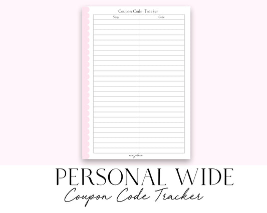 Personal Wide Rings Coupon Code Tracker (Budget) (Finance Planner) Printable