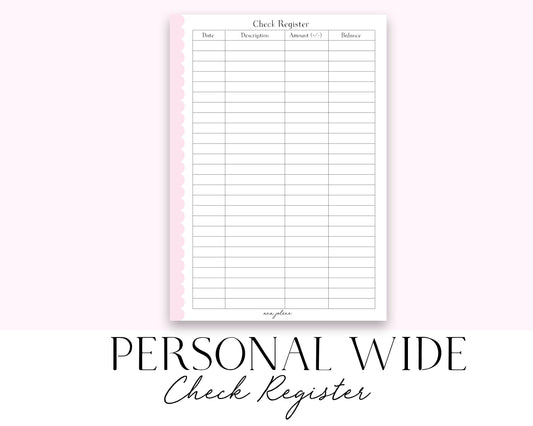 Personal Wide Rings Check Register (Budget) (Finance Planner) Printable