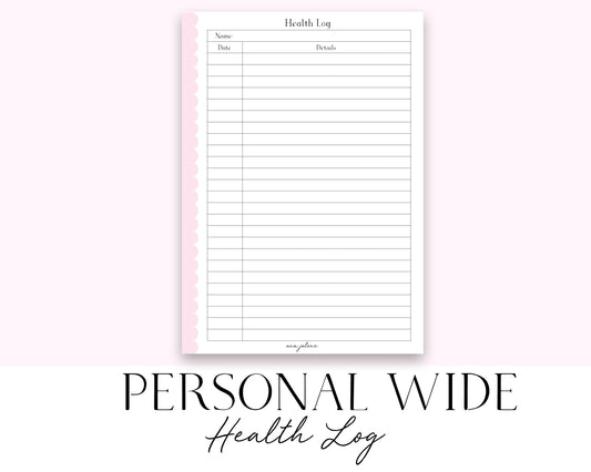 Personal Wide Rings Health Log (Wellness Planner)  Printable