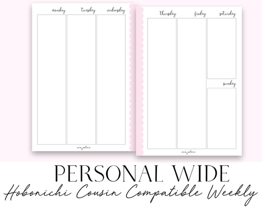 Personal Wide Rings Hobonichi Cousin Compatible Vertical Weekly Printable