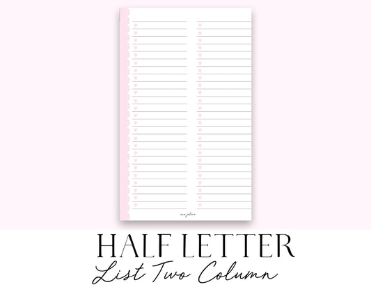 Half Letter List Two Column (Junior Discbound/A5 Rings) Printable