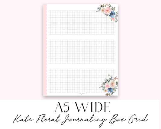 A5 Wide Kate Floral Journaling Box Grid Printable