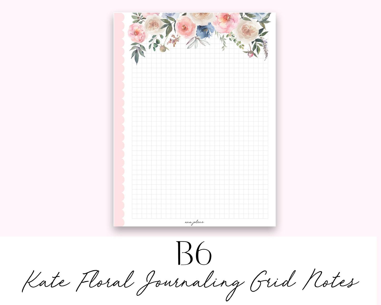 B6 Rings Kate Floral Journaling Grid Notes Printable