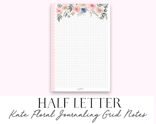 Half Letter Kate Floral Journaling Grid Notes (Junior Discbound/A5 Rings) Printable